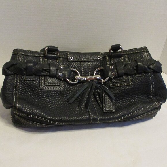 Coach Handbags - Coach Woman Large Black Top Zip Pockets Leather Shoulder purse Bag